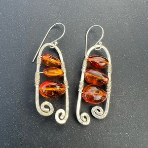 Silver and amber earrings